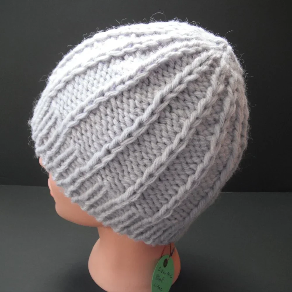 Hand Knitted Hat Toque Adult Size - M-(L) Wool Purple Unisex Color Blue-020 - Picture 2 of 8